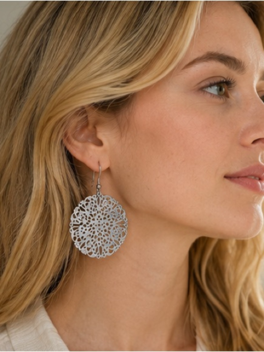 Intricate Silver Filigree Round Drop Earrings